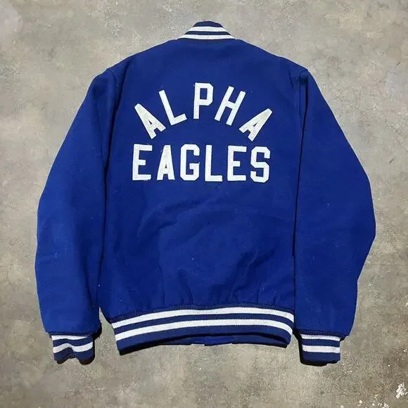 Vintage 60s Blue Alpha Eagles High School Varsity Jacket - Picture 3 of 4
